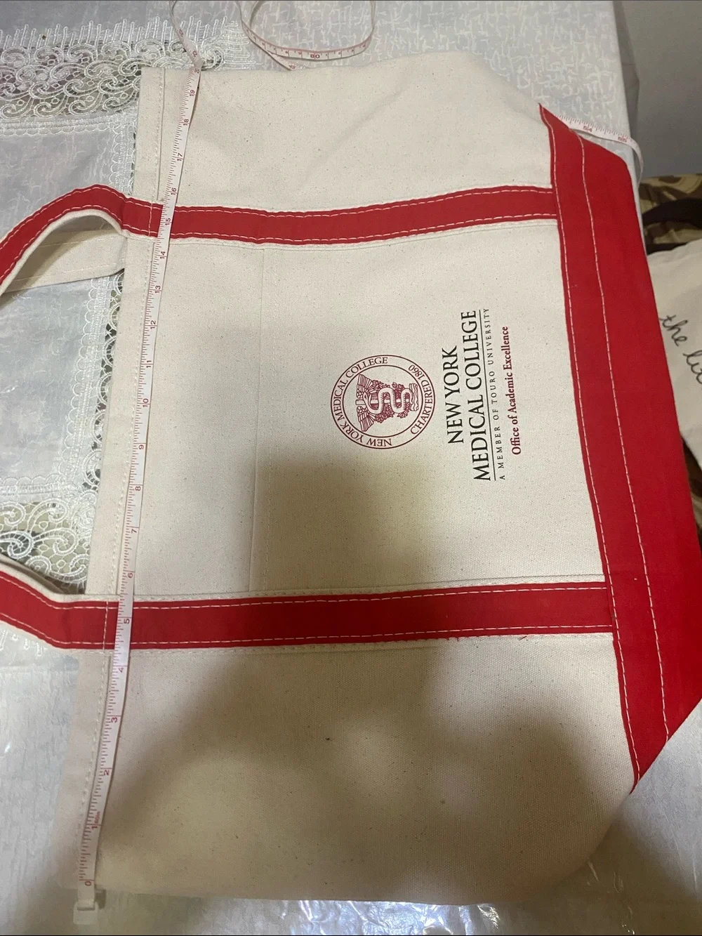 Canvas Tote Bag in Cream and Red unisex open to Offers New